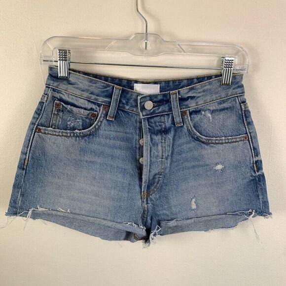 Boyish Pants - Boyish Cody High Rise Distressed 24 Denim Cutoff Shorts Blue Dont Look Now